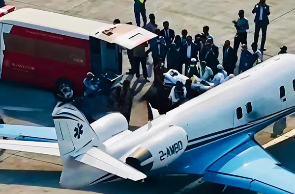 Air ambulance carrying Osman Hadi arrives in Singapore